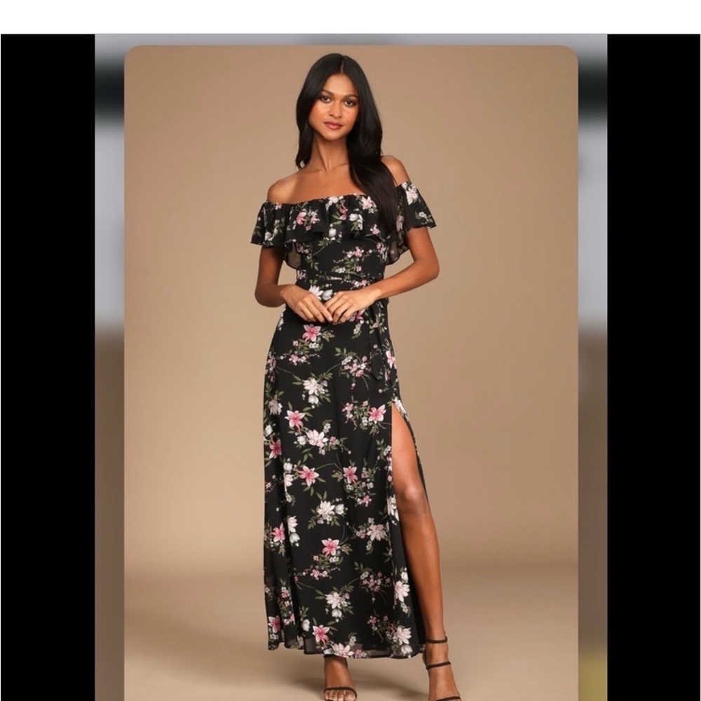 Amazing Moment Black Floral Print Off-the-Shoulder Dress
